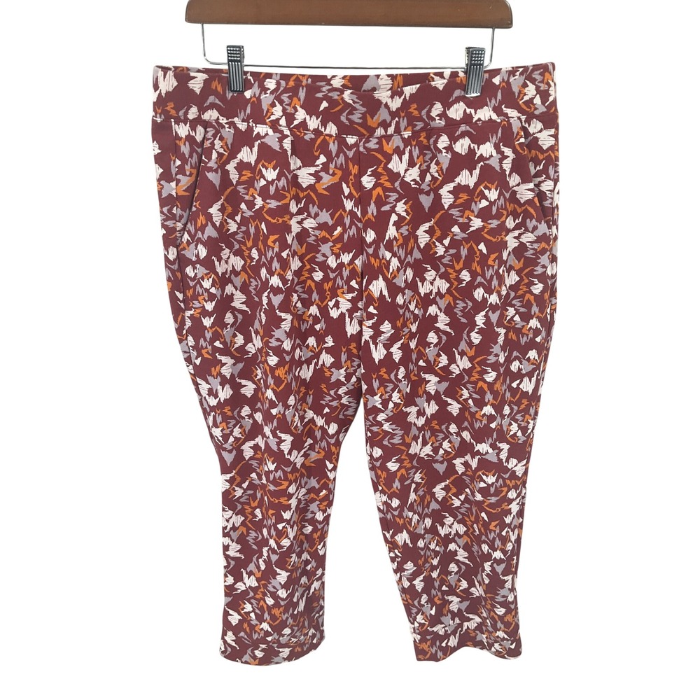 LOGO Lounge Lori Goldstein Pants Womens L Red Abstract French Terry Cropped Boho